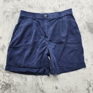 Ann Taylor LOFT Short Womens 8 Blue The Emory High Rise Pleated Bermuda Preppy